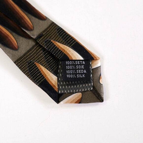Croft & Barrow Green Brown Abstract Print Wide Silk Tie - Picture 4 of 6